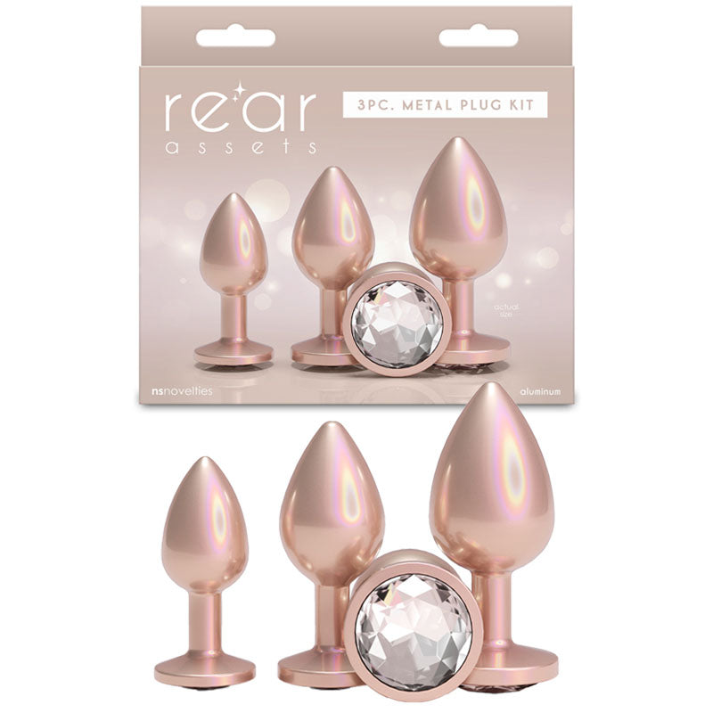 Rear Assets Trainer Kit - Iridescent Champagne - Iridescent Champagne Metallic Butt Plugs - Set of 3 Sizes NS Novelties